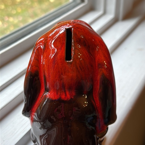 Vintage Canuck Pottery hound dog with Red Drip Glaze Coin Bank, Evangeline Ware - Picture 3 of 8